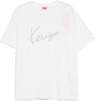 Kenzo Tops, Heren, Wit, M, Katoen, Signature Embroidered T-shirt