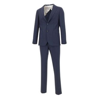 Barba Single Breasted Suits, male, Blue, Size: XL Pinstripe Virgin Wool Suit