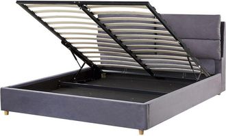 Beliani Beliani - Cama Con Somier De Terciopelo Gris 160 X 200 Cm Almacenaje Dormitorio Batilly