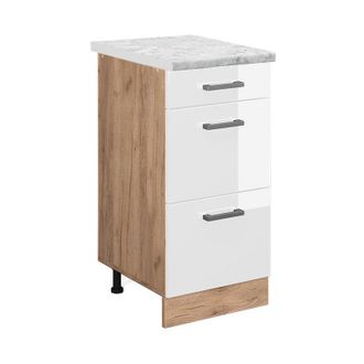 Vicco Mueble Bajo De Cocina R-line, Blanco Alto Brillo, 40 Cm Et M&aacute;rmol