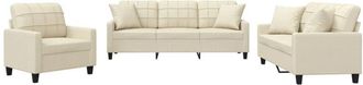 vidaXL Vidaxl - Juego De Sof&aacute;s Con Cojines 3 Piezas Cuero Sint&eacute;tico Color Crema