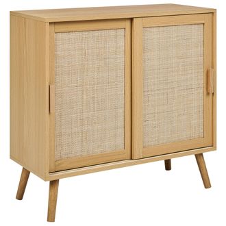 Beliani Aparador De Rat&aacute;n Madera Clara 80 X 35 Cm 2 Puertas Estantes Patas Madera Hodgen