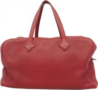 Herm&egrave;s Rouge Garance Taurillon Clemence Leather Boston Bag (Pre-Owned)