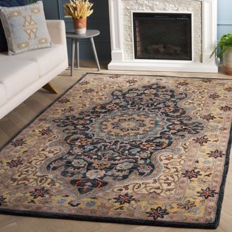 Safavieh Heritage Hand Made Area Rug, Creme / Black Traditional Style Non-Shedding