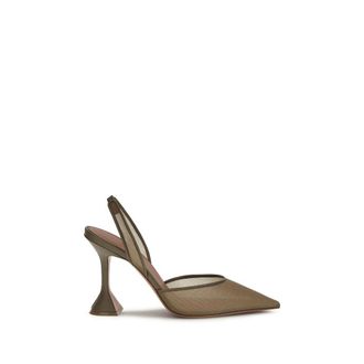Amina Muaddi Brown Fabric High Heel Womens Pumps