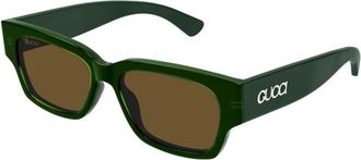Gucci Smalle Rechthoekige Zonnebril - Heren - Zonnebrillen - Groen - 54 MM - Nylon - Accessoires