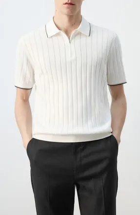 Mango Zip Placket Polo in Off White at Nordstrom, Size X-Large