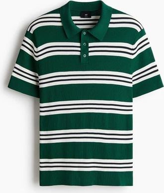 H&M Regular Fit Polo Shirt in Green/striped at Nordstrom, Size Xx-Large