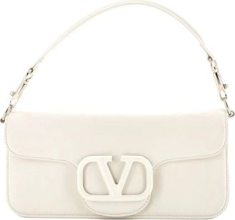 Valentino Garavani VLogo Loco Flap Shoulder Bag Leather Medium clutch bag - Beige