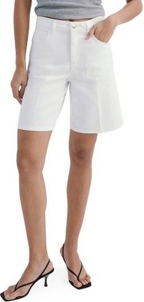 Mango High Waist Mid Thigh Denim Shorts in White at Nordstrom, Size 14