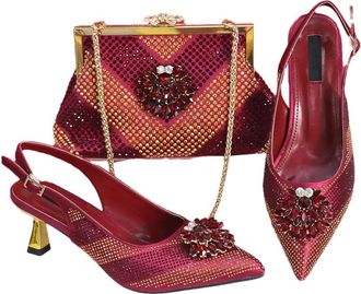 Generic Womens Luxury Rhinestone Flowers Pointed Toe Stiletto High Heel Shoes and Gold Long Chain Shoulder Strap Bags