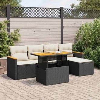 vidaXL Vidaxl - Set Sof&aacute;s Jard&iacute;n Y Cojines 6 Pzas Rat&aacute;n Sint&eacute;tico Acacia Negro