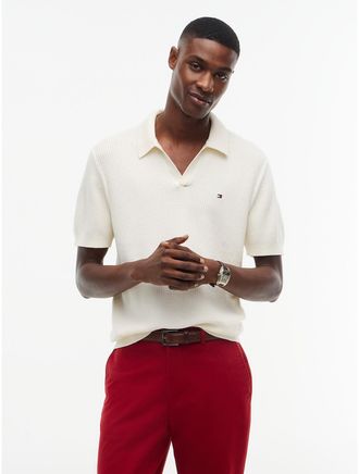 Tommy Hilfiger Mens Mini Cable Knit Sweater Polo - Rich Cream - XXL