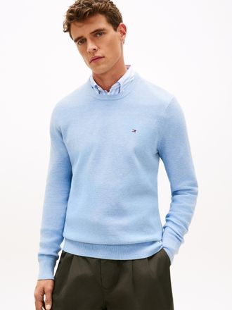 Tommy Hilfiger ESSENTIAL STRUCTURE CREW NECK mit Struktur und Label unifarben, casual, regular fit, Baumwolle, Rundhals