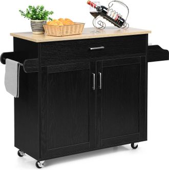 Costway Carrito De Cocina Carro De Servicio Comedor Con Ruedas, Puerta Y Estantes Gabinete Mueble De Cocina (negro) - Costway