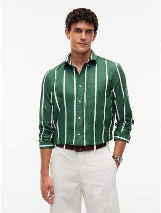Tommy Hilfiger Mens Regular Fit Striped Shirt - Street Green Stripe - XXL