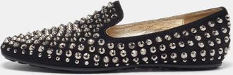 Jimmy Choo London Black Suede Wheel Crystal Studded Smoking Slippers