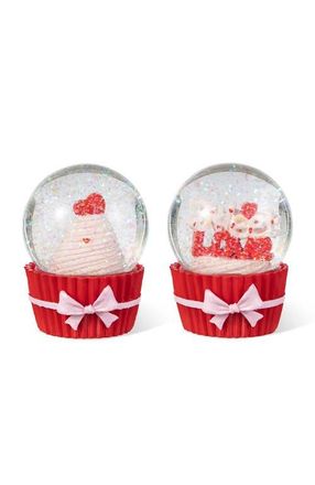 Glitzhome 3.25H Set of 2 65MM Valentines Resin Cupcakes Waterglobes in Red at Nordstrom, Size Small