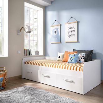 Dmora Cama Infantil Adamello, Cama Contenedor Para Dormitorio, Estructura Para Cama Individual Con 3 Cajones, 194x97h60 Cm, Blanco - Dmora