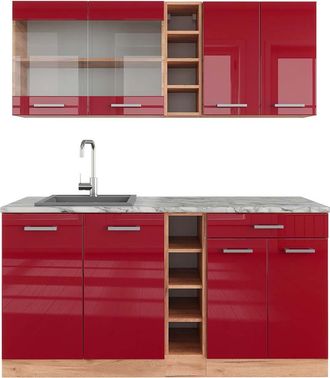 Vicco Cocina Vers&aacute;til R-line, Burdeos Brillo Intenso/roble Dorado, 160 Cm, Et M&aacute;rmol
