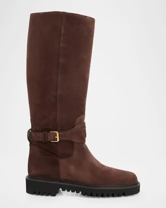Valentino Garavani 40mm VLogo Signature Suede Knee-High Boots
