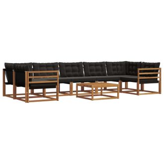 vidaXL Conjunto De Sof&aacute;s De Exterior Con Coj&iacute;n 8 Pcs Natural Y Negro Vidaxl