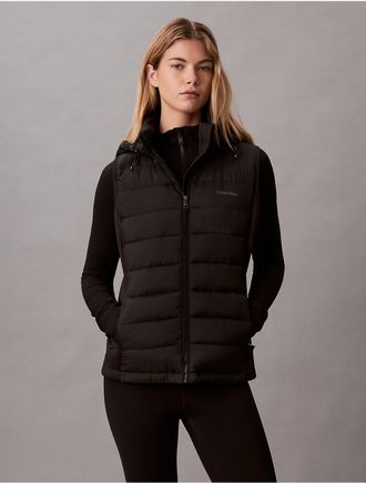 Calvin Klein Womens Mixed Media Puffer Vest - Black - XS