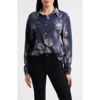 Nikki Lund Chiara Button-Up Shirt in Black at Nordstrom, Size X-Large