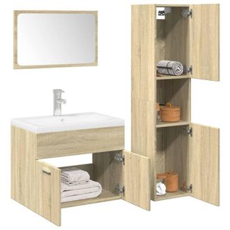 Berkfield Home 3 Piece Bathroom Furniture Set Sonoma Oak Engineered Wood in Brown