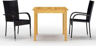 vidaXL Juego De Comedor Para Jard&iacute;n 3 Piezas Negro Vidaxl