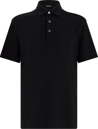 Ermenegildo Zegna Black Solid Shirt Collar Polo