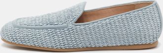 Stuart Weitzman Blue Raffia And Leather Smoking Slippers