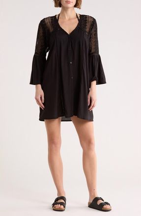 Boho Me Lace Crochet Tunic Coverup in Black at Nordstrom Rack, Size X-Large