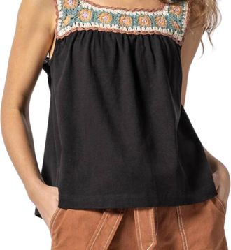 Lilla P Crochet Trim Top In Black Multi