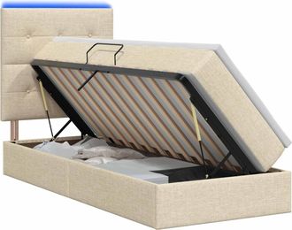 vidaXL Cama De Almacenamiento Led Con Colch&oacute;n Crema 100 X 200 Cm Tela Vidaxl