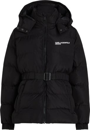 Karl Lagerfeld Piumino con cappuccio e cintura - Nero