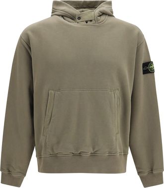 Stone Island Mens Hooded Sweatshirt Military Green Cotton Sweatshirts Sweater