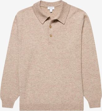 Sunspel Kaschmir-Polo-Pullover mit langen &Auml;rmeln