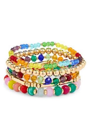 Nordstrom Rack Set of 5 Mixed Bead Bracelets in Red Multi- Gold at Nordstrom Rack