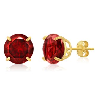 MAX + STONE 14k Yellow Gold 9mm Round Cut Gemstone Stud Earrings