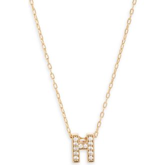 Nordstrom Pav&eacute; Cubic Zirconia Initial Necklace in H- Clear- Gold at Nordstrom