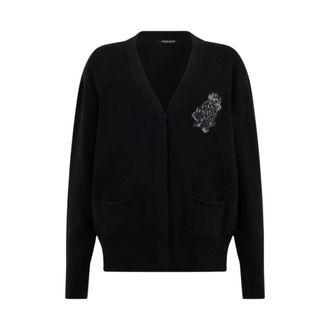 Roberto Cavalli Cardigans, female, Black, Size: XS Cardigan with Monogram Mirror Snake