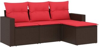 vidaXL Set De Sof&aacute;s De Jard&iacute;n 4 Pzas Y Cojines Rat&aacute;n Sint&eacute;tico Marr&oacute;n Vidaxl