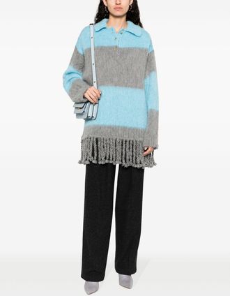 Etro Etro Womens Striped Wool Blend Polo Shirt - Light Blue - Size EU 38 (Womens)