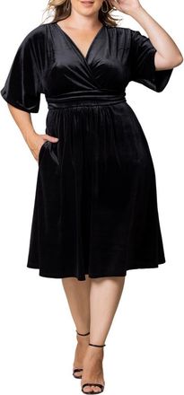 Kiyonna Angelic Velvet Cocktail Dress in Onyx at Nordstrom, Size 5X