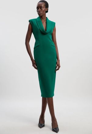 Karen Millen Womens Polished Tailored Cowl Neck Sleeveless Midi Dress - Emerald - Size 14 UK