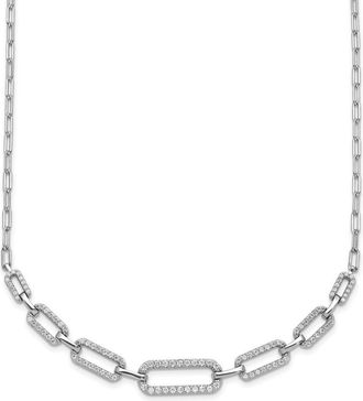 Diamond2Deal Sterling Silver Cubic Zirconia 102 Stone Paper Clip Link Necklace 16 with 2 Ext