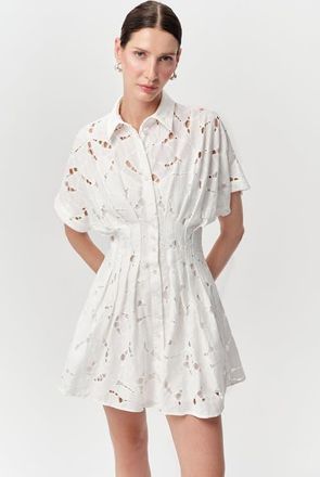 Exquise Angevin Slim Short Sleeve Mini Dress in Ecru at Nordstrom, Size X-Large
