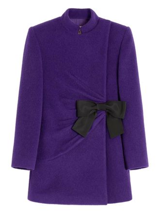 Valentino Garavani bow-detail velour peacoat - women - Wool/Alpaca/Silk/Polyamide - 42 - Purple