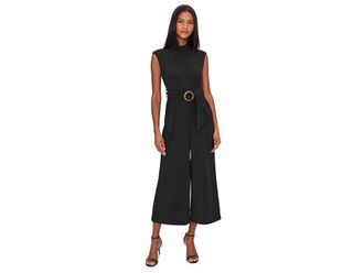 Calvin Klein Cap Sleeve Scuba Crepe Belted Jumpsuit Womens Dress Black : 10, Polyester/Spandex